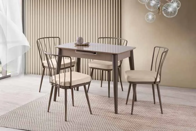 Venüs Açılır Masa 60x100 Cappucino Highgloss – Ay Sandalyeli Takım