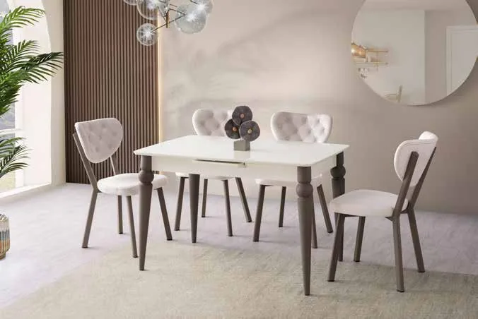 Venüs Açılır Masa 80x120 Aytaşı Highgloss – Elma Sandalyeli Takım