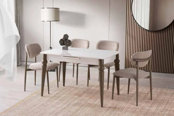 Venüs Açılır Masa 80x120 Aytaşı Highgloss – Liza Sandalyeli Takım