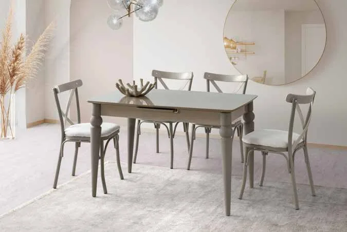 Venüs Açılır Masa 80x120 Cappucino Highgloss – Bahar Sandalyeli Takım
