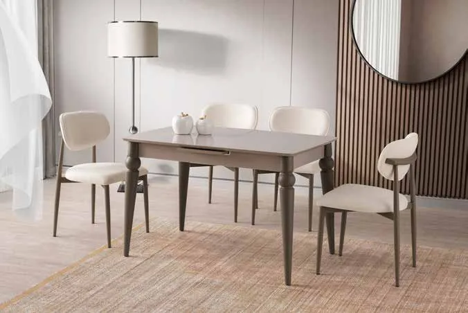 Venüs Açılır Masa 80x120 Cappucino Highgloss – Liza Sandalyeli Takım