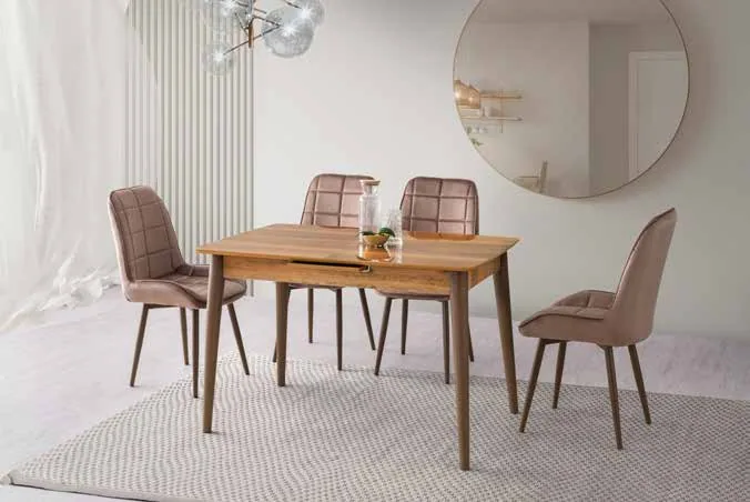 Venüs Açılır Masa 80x120 Hazal Highgloss – Riva Sandalyeli Takım