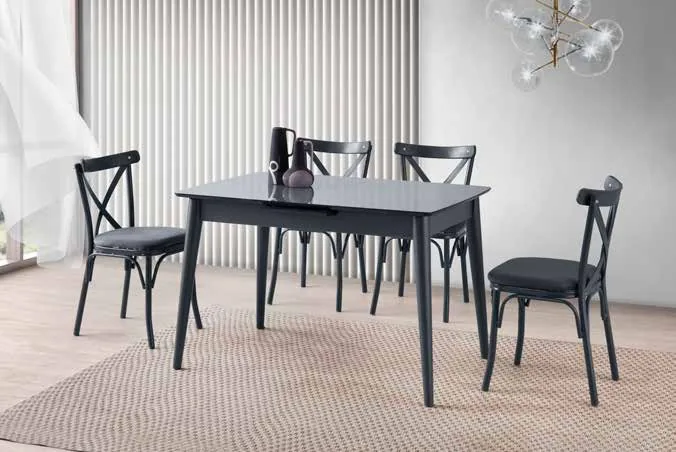 Venüs Açılır Masa 80x120 Karbon Gri Highgloss – Bahar Sandalyeli Takım