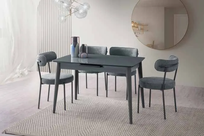 Venüs Açılır Masa 80x120 Karbon Gri Highgloss – Vera Sandalyeli Takım