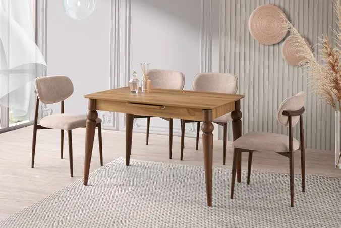 Venüs Açılır Masa 80x120 Leglano MDF – Liza Sandalyeli Takım