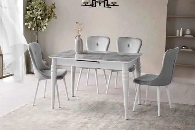 Venüs Açılır Masa 80x120 Rambla Highgloss – Leon Sandalyeli Takım