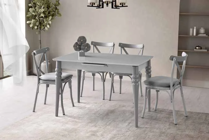 Venüs Açılır Masa 80x120 Sis Gri Highgloss – Bahar Sandalyeli Takım