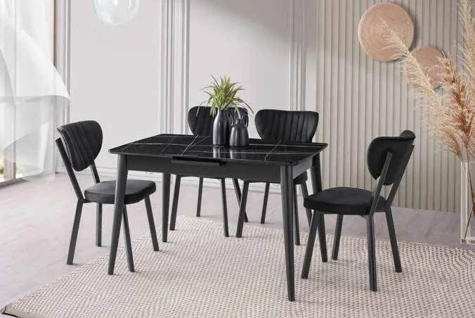 Venüs Açılır Masa 80x120 Sonata Highgloss – Elma Sandalyeli Takım